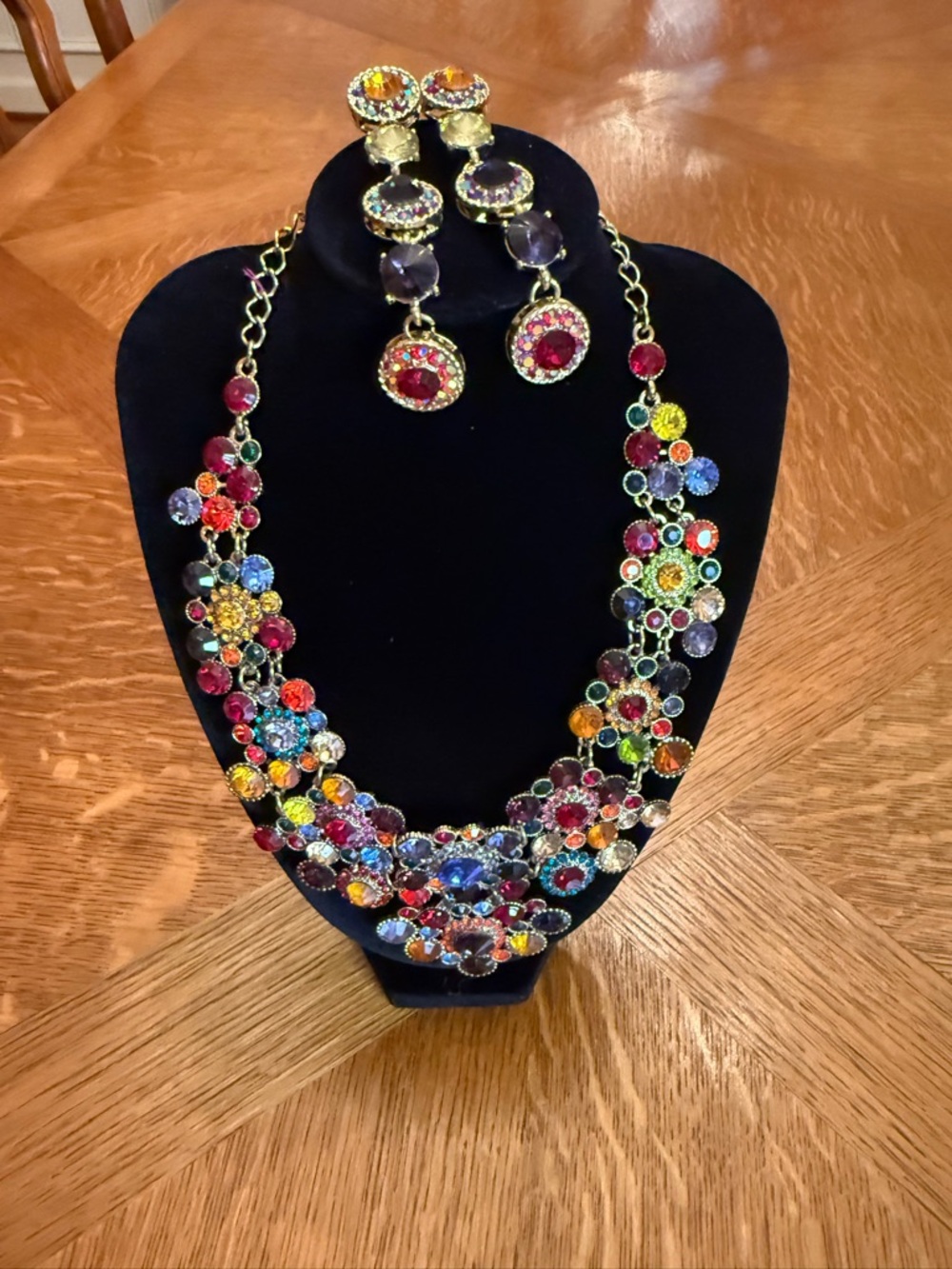 Natasha couture Multicolor Crystal Statement Necklace and Earrings Set